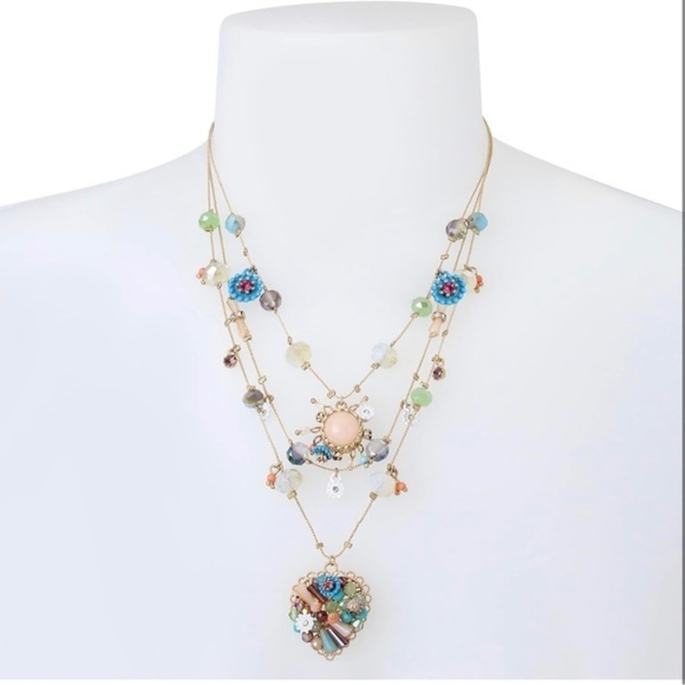 Betsey Johnson Womens Heart Charms Layered Necklace, Multi/Gold